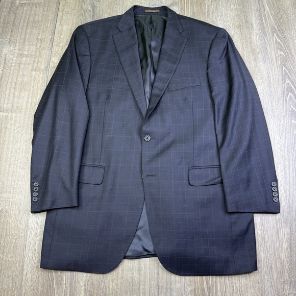 Peter Millar Blazer Blue Wool Windowpane Plaid Sport Coat Two Button Size 42T